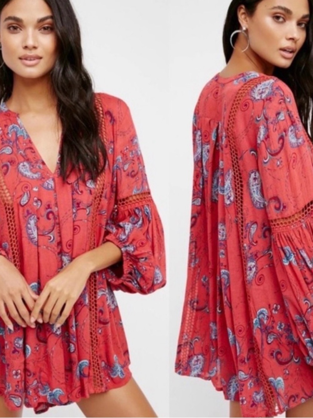 Free People Just The Two Of Us Printed Tunic Pink/Red Small